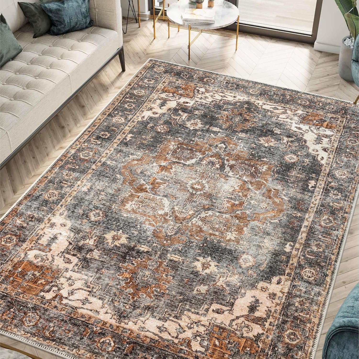 Keen Home Design 6x9 Rug - Machine Washable Area Rug with Non-Slip Backing, Ideal for Living Room