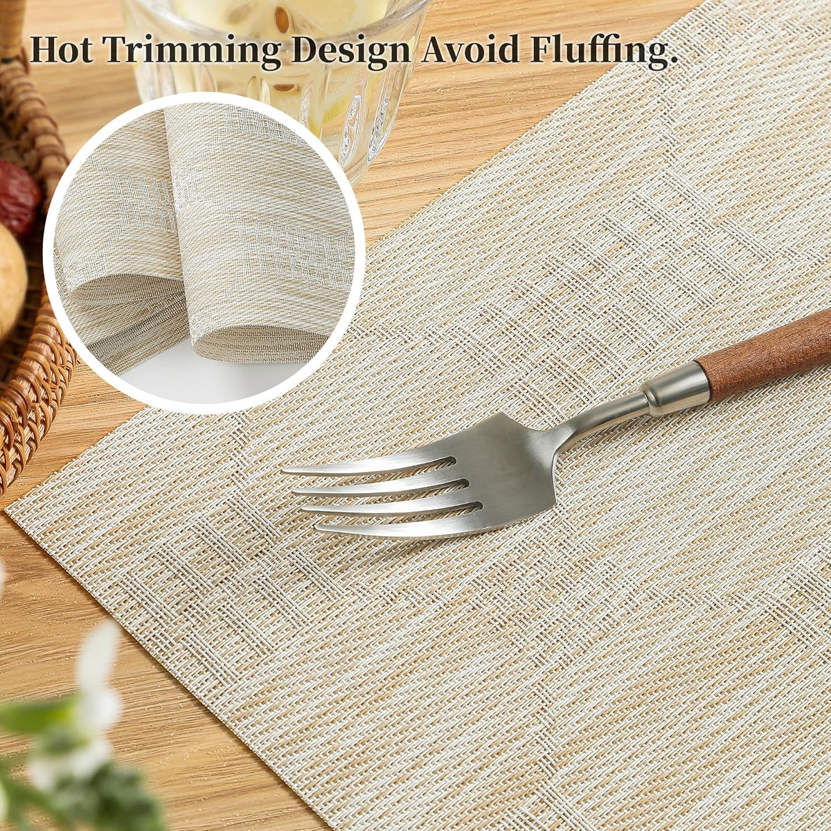 Leetaltree Wheat Placemats Set of 6 - Heat Resistant Non-Slip Place mats for Dining Table, Washable