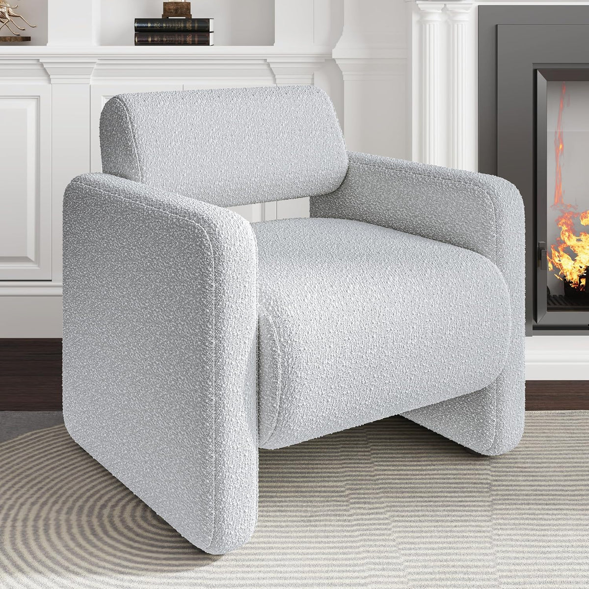 Accent Chair, Modern Boucle Fabric Armed Chair, Comfortable Single Sofa Chair for Living Room