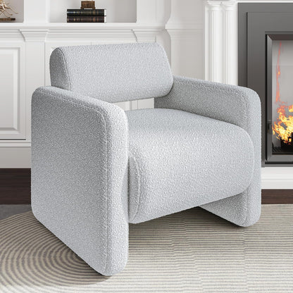 Accent Chair, Modern Boucle Fabric Armed Chair, Comfortable Single Sofa Chair for Living Room