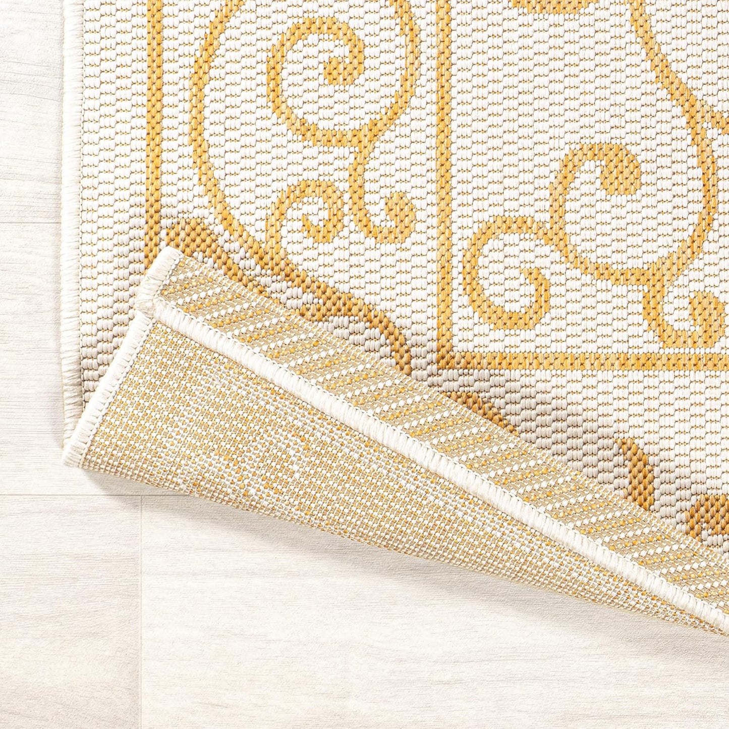 JONATHAN Y Vintage Filigree Indoor Outdoor Runner Rug 2X10 Cream/Yellow, Charleston Textured Weave
