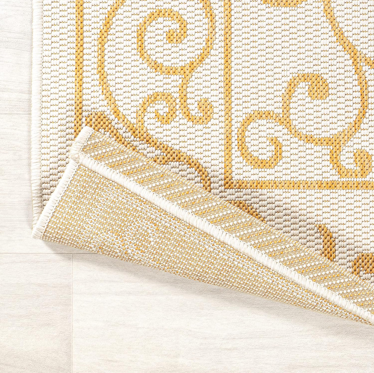 JONATHAN Y Vintage Filigree Indoor Outdoor Runner Rug 2X10 Cream/Yellow, Charleston Textured Weave