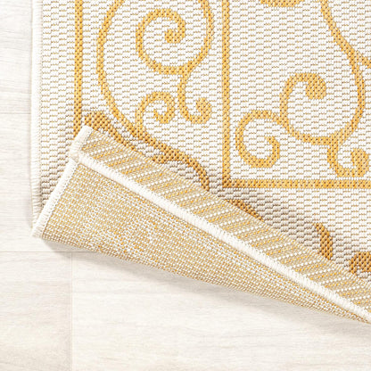 JONATHAN Y Vintage Filigree Indoor Outdoor Square Area Rug 5X5 Cream/Yellow, Charleston Textured