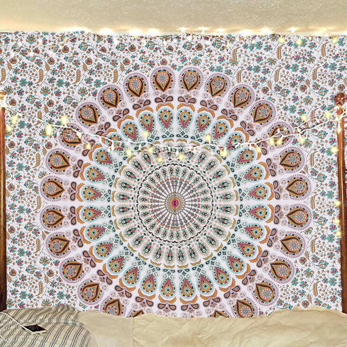 Bless International Handmade Indian hippie Bohemian Psychedelic Peacock Mandala Wall hanging