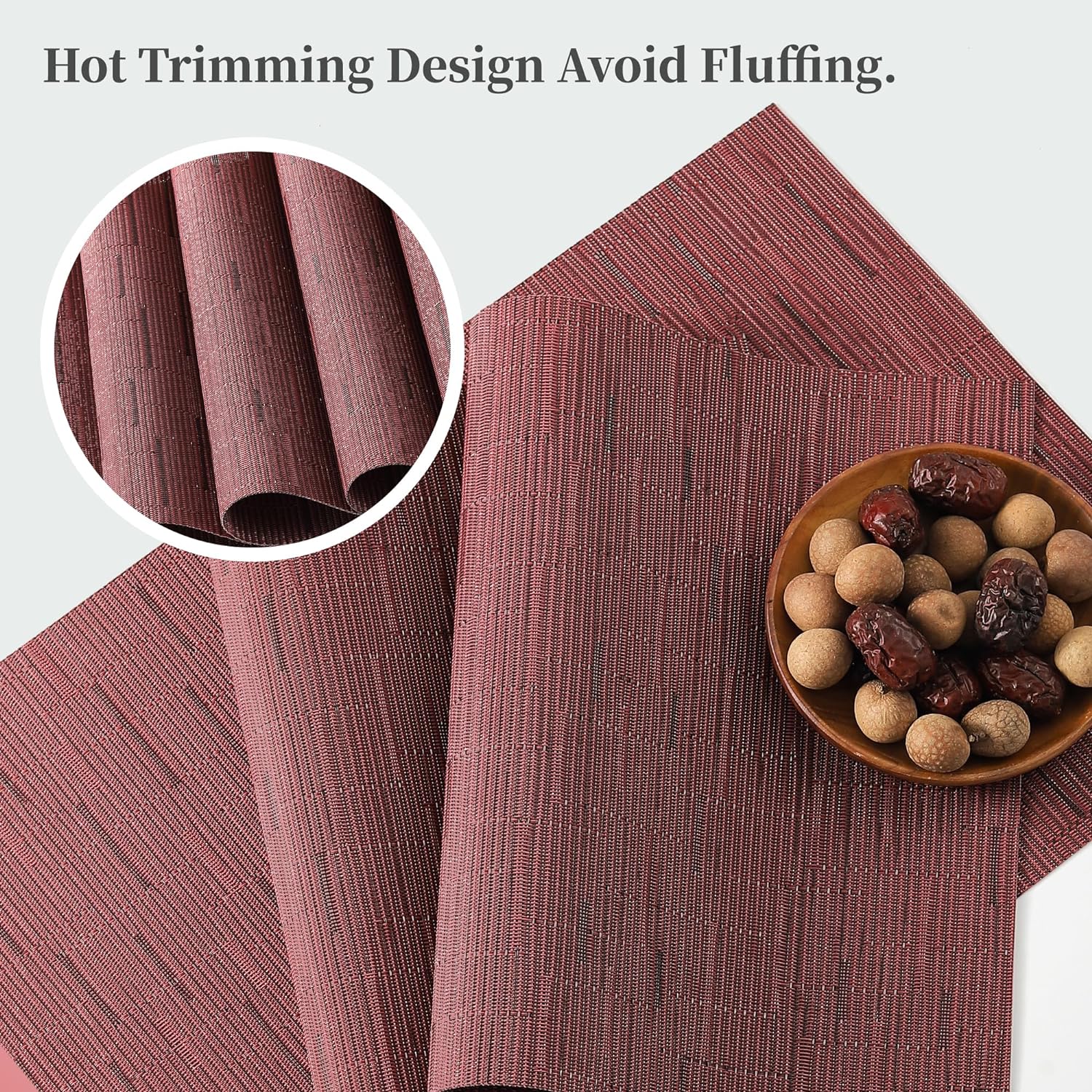 Leetaltree Burgundy Placemats Set of 8 - Heat Resistant Non-Slip Place mats for Dining Table