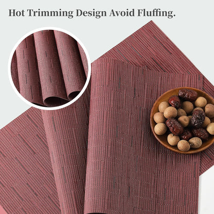 Leetaltree Burgundy Placemats Set of 8 - Heat Resistant Non-Slip Place mats for Dining Table