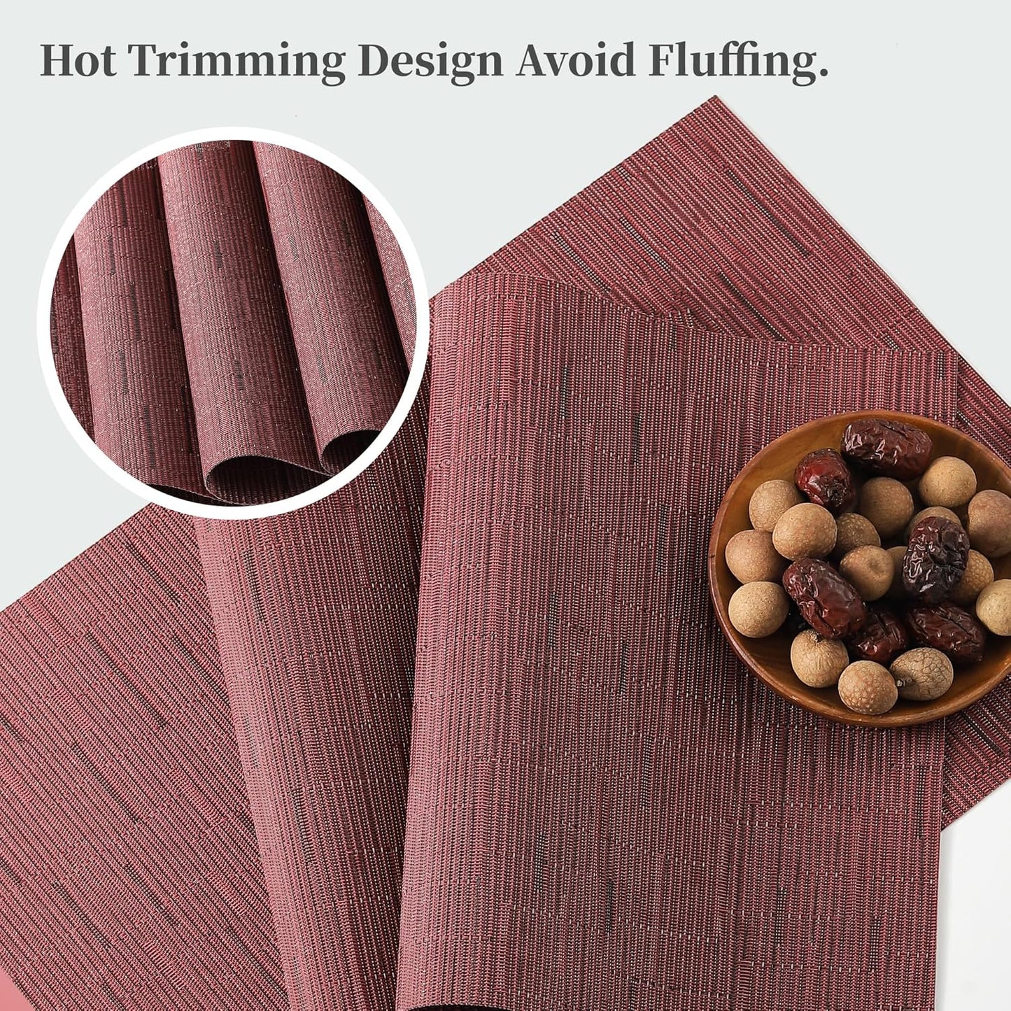 Leetaltree Burgundy Placemats Set of 4 - Heat Resistant Non-Slip Place mats for Dining Table