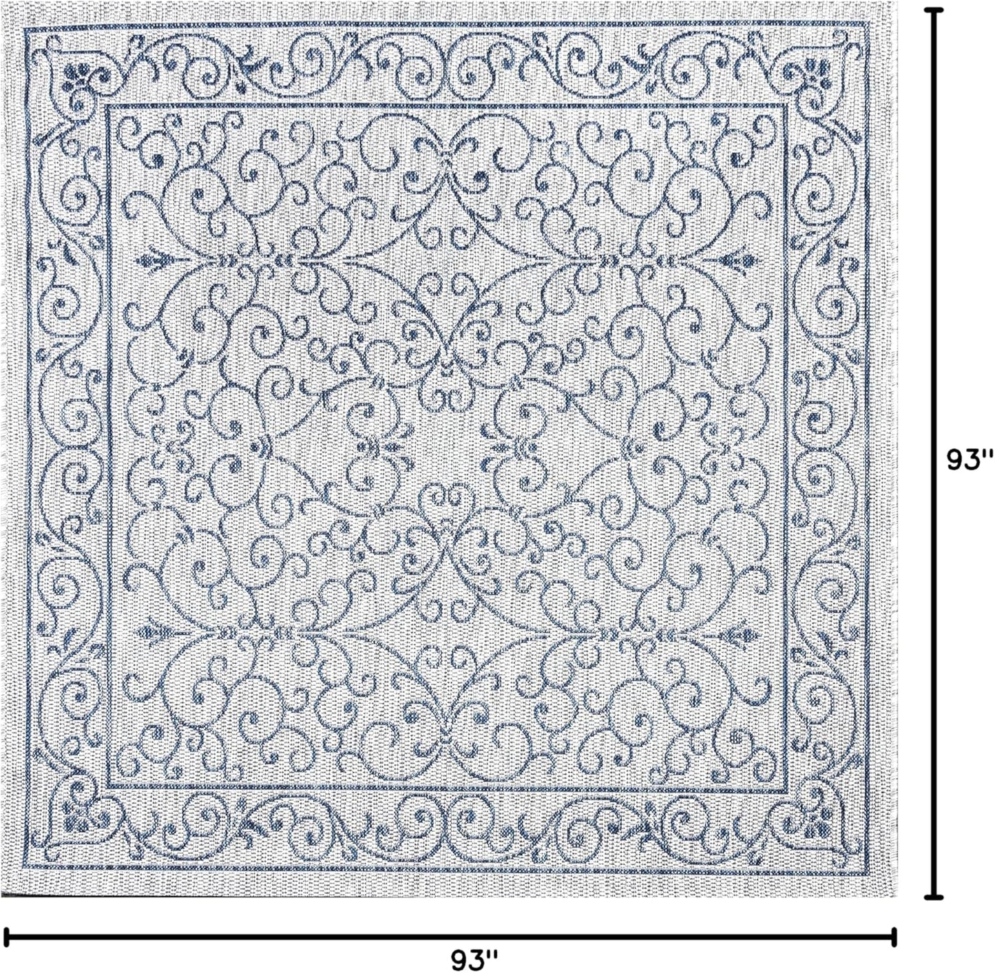 JONATHAN Y Vintage Filigree Indoor Outdoor Square Area Rug 8X8 Gray/Navy, Charleston Textured Weave