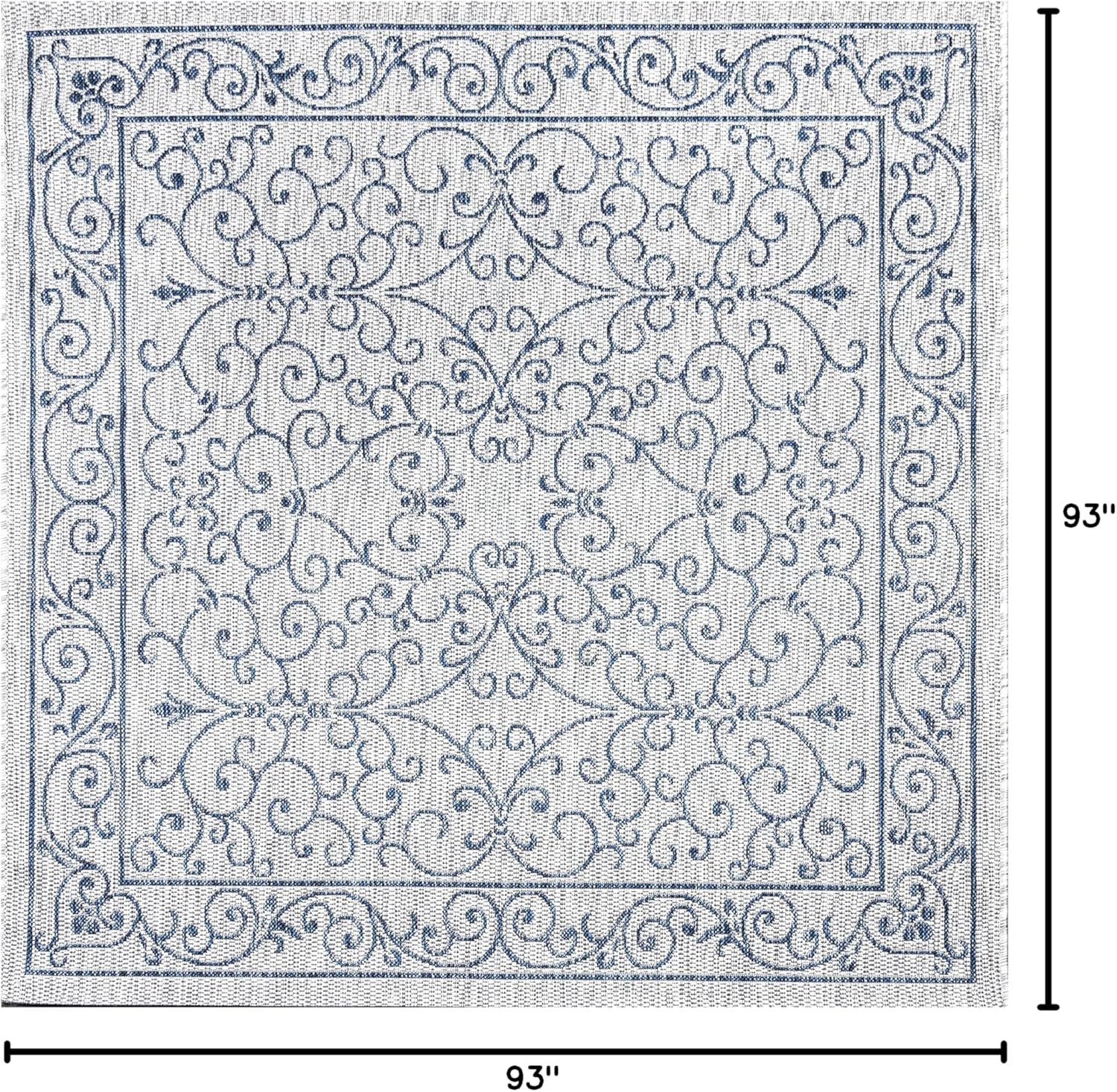 JONATHAN Y Vintage Filigree Indoor Outdoor Square Area Rug 8X8 Gray/Navy, Charleston Textured Weave