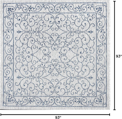 JONATHAN Y Vintage Filigree Indoor Outdoor Square Area Rug 8X8 Gray/Navy, Charleston Textured Weave