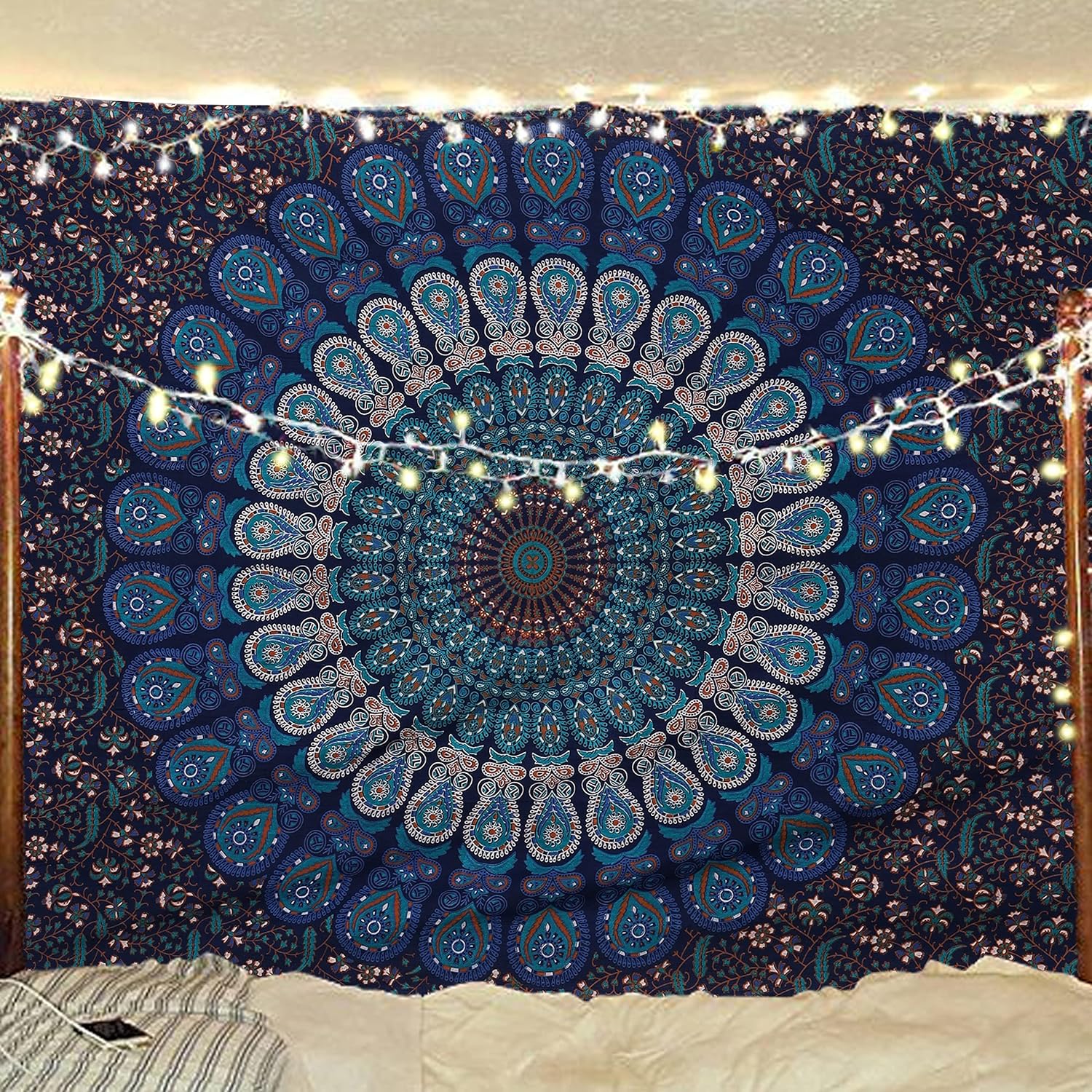 Bless International Handmade Indian hippie Bohemian Psychedelic Peacock Mandala Wall hanging