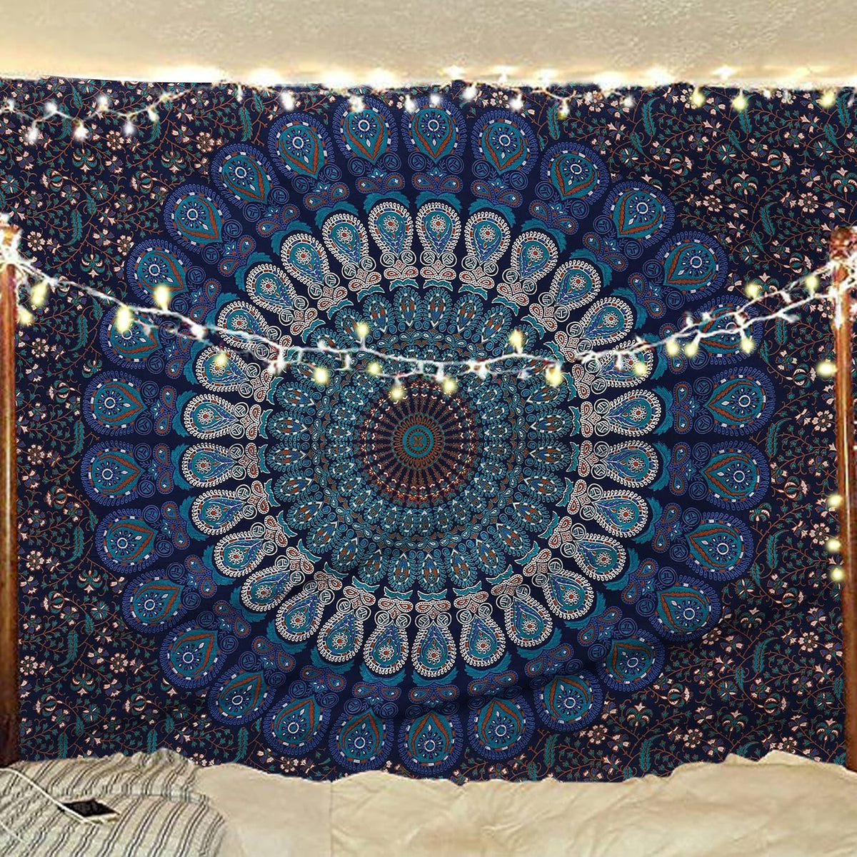 Bless International Handmade Indian hippie Bohemian Psychedelic Peacock Mandala Wall hanging