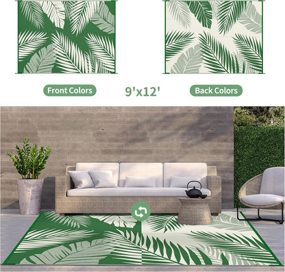 GENIMO Outdoor Rug 9' x 12' Waterproof for Patios Clearance, Reversible Outdoor Plastic Straw