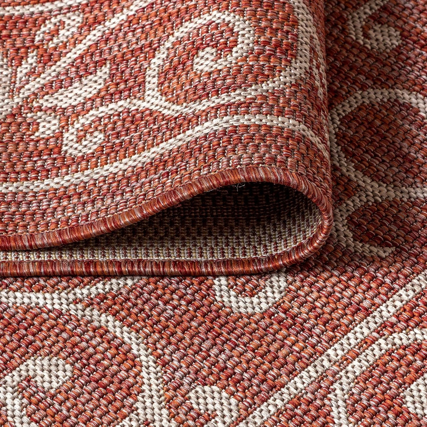 JONATHAN Y Vintage Filigree Indoor Outdoor Runner Rug 2X10 Red/Beige, Charleston Textured Weave for