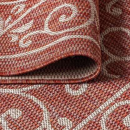 JONATHAN Y Vintage Filigree Indoor Outdoor Square Area Rug 6X6 Red/Beige, Charleston Textured Weave