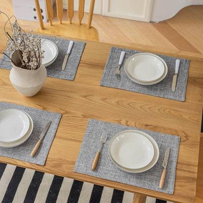 Demetex Grey Placemats Set of 4 Farmhouse Heat Resistant Linen Table Place Mats Washable Cloth