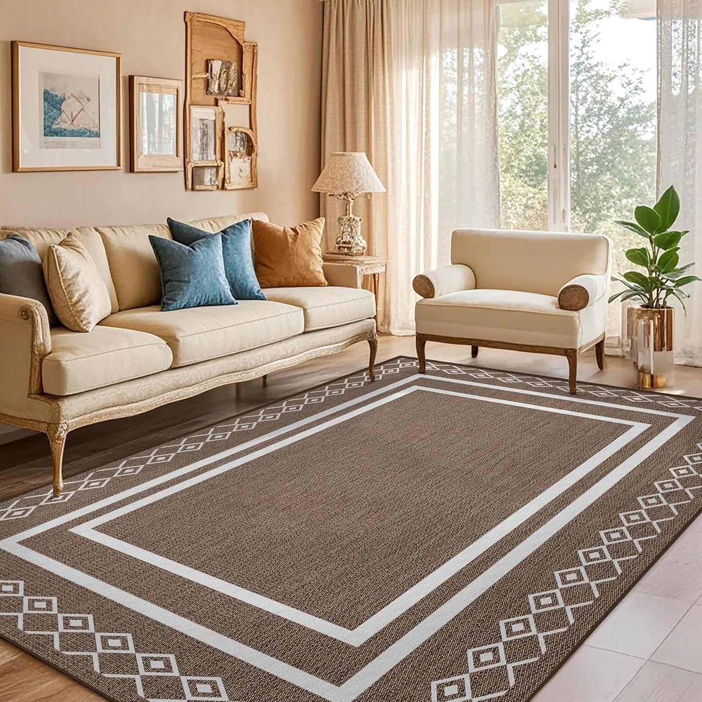 Outdoor Patio Rug, Outside Rectangular Carpet, Moroccan Geometric Rugs, Washable Large Indoor