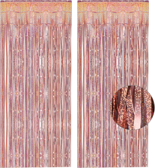 Rose Gold Tinsel Curtain Party Backdrop - GREATRIL Foil Fringe Curtain Streamers for Bachelorette