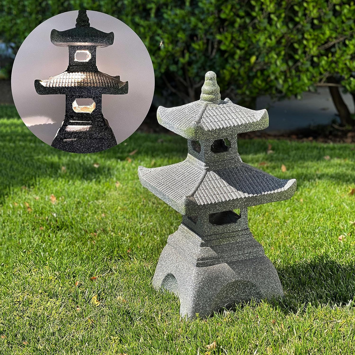 Galt International 2 Tier Pagoda Garden Statue LED Solar Powered Light 26" Tall Outdoor Zen Garden