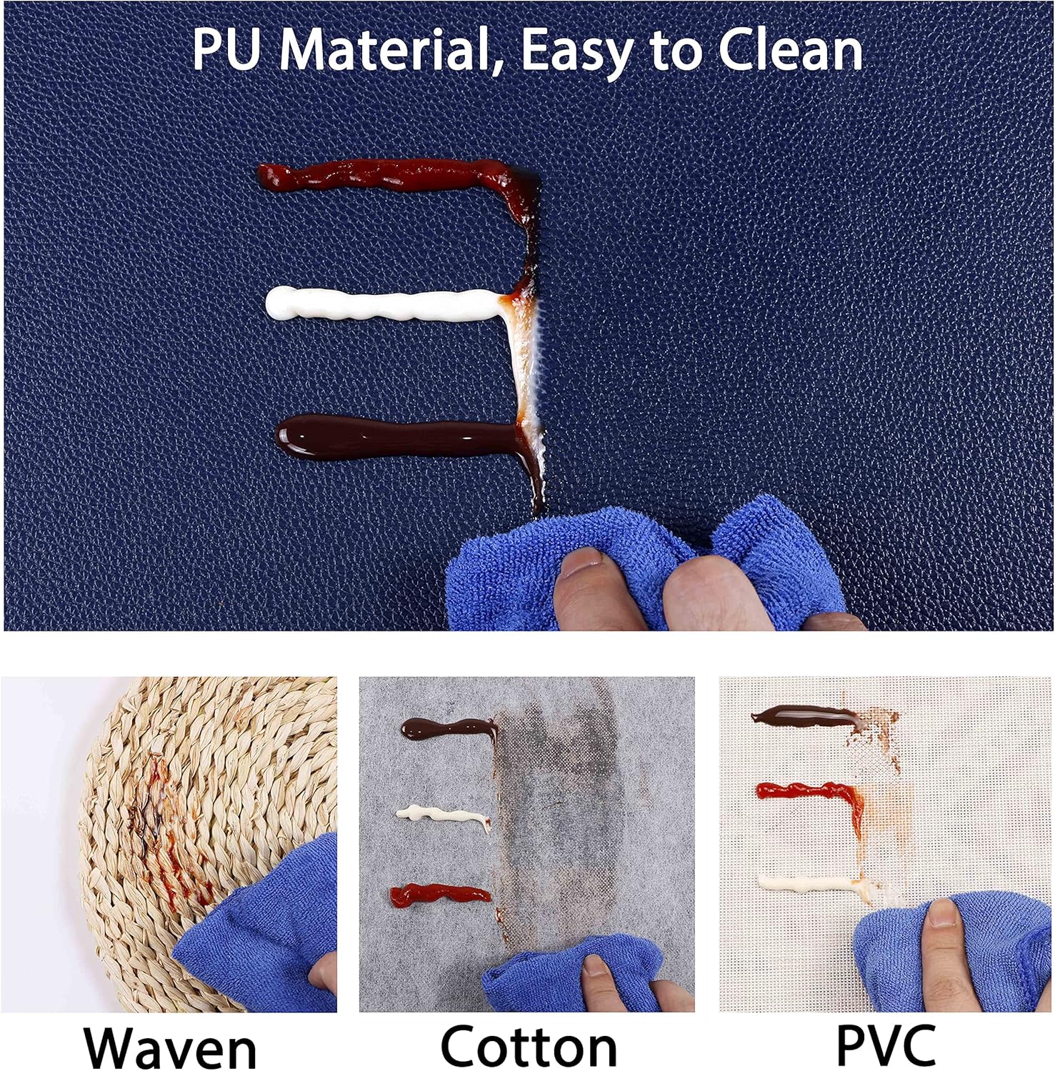 Set of 6 Faux Leather Placemats, PU Table Mats, Waterproof, Stain Resistant, Heat Resistant