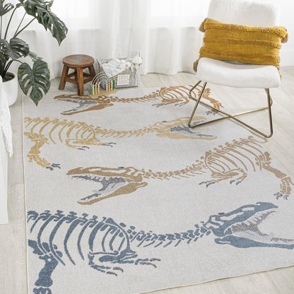 JONATHAN Y Machine-Washable Cream/Multi Indoor Area Rug, 8x10, Kingdarr T-Rex Modern, Casual, Kids