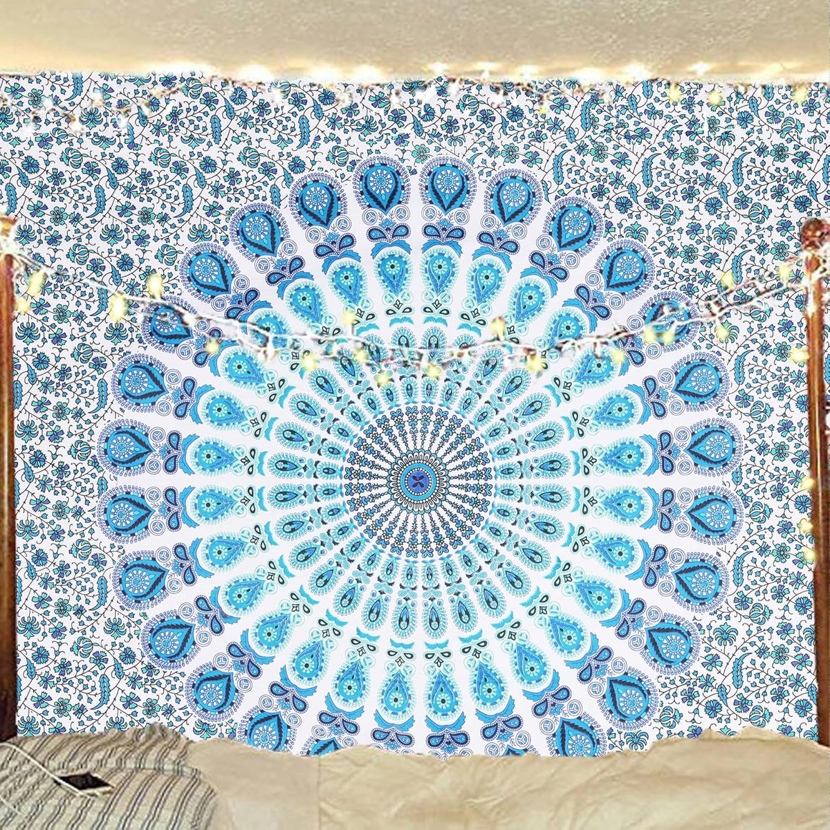 Bless International Handmade Indian hippie Bohemian Psychedelic Peacock Mandala Wall hanging