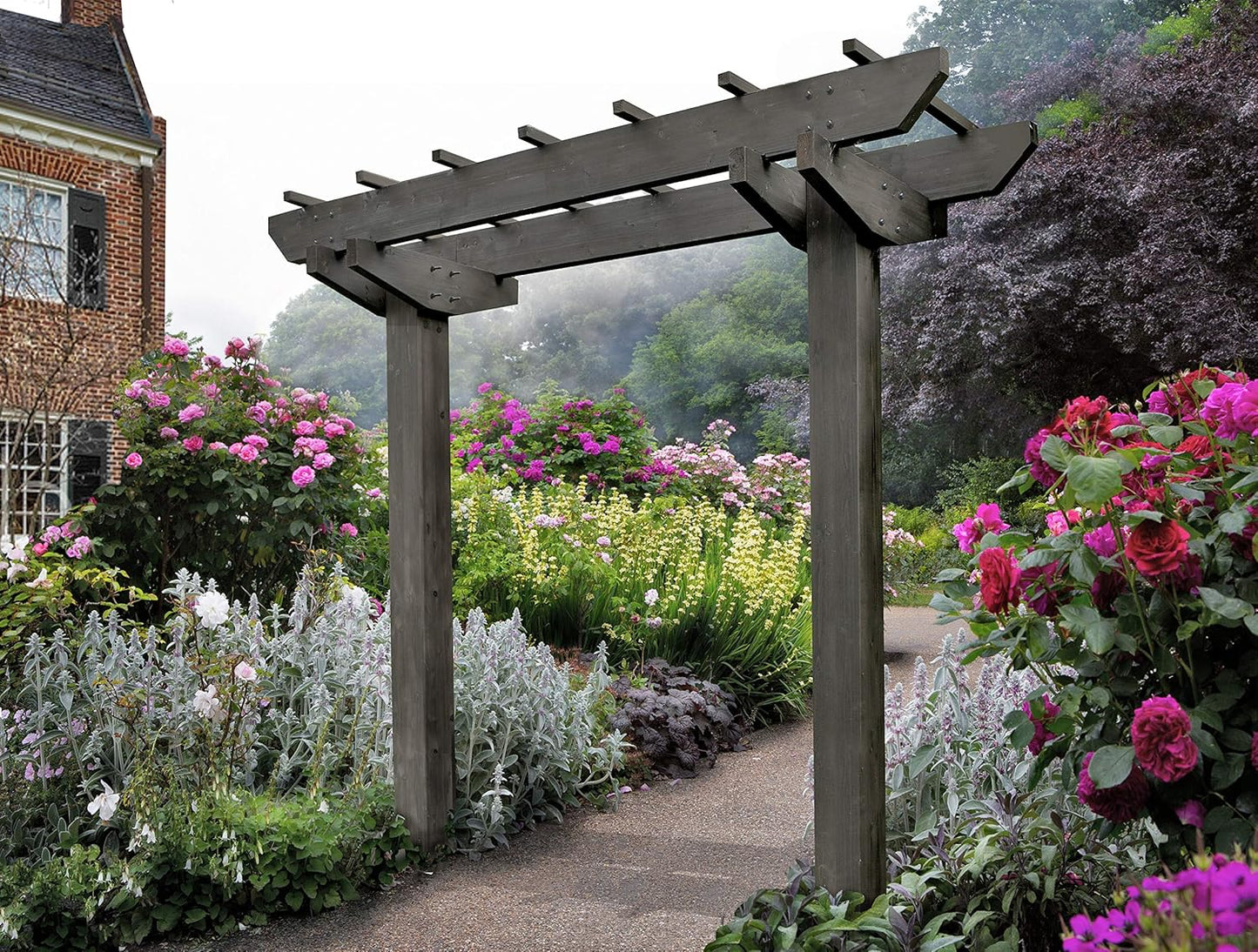 Vita Charcoal Gray Wildwood Cedar Arbor – 72" W x 90" H, Garden Arch for Climbing Plants, Wedding