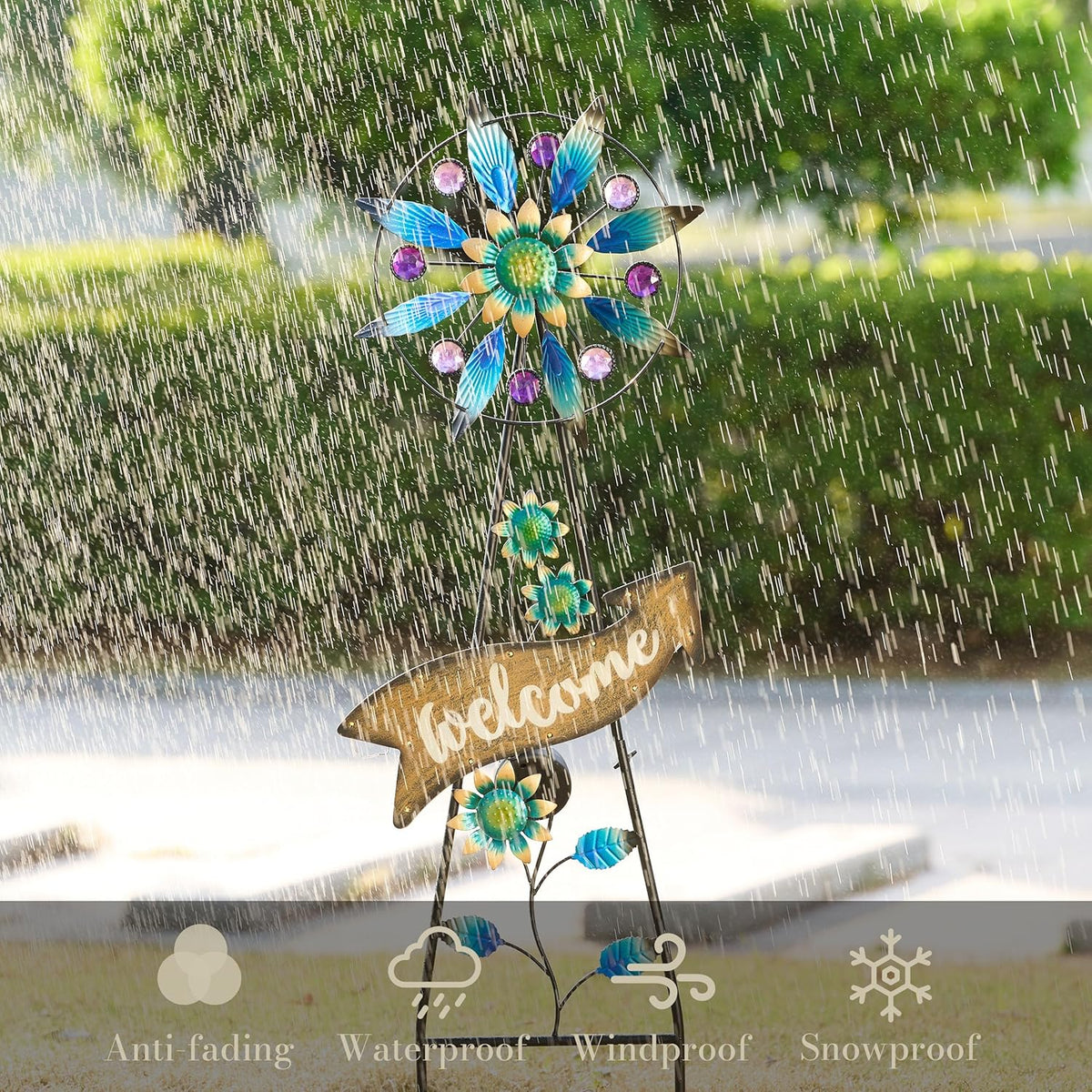 TERESA'S COLLECTIONS Peacock Garden Decor Solar Stake, Wind Spinner for Outdoor Decorations, Metal