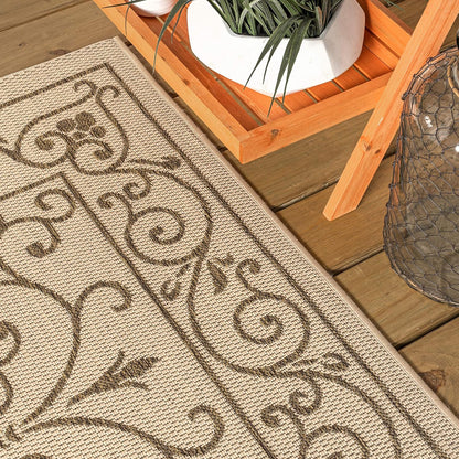 JONATHAN Y Vintage Filigree Indoor Outdoor Round Area Rug 5 Ft Beige/Brown, Charleston Textured