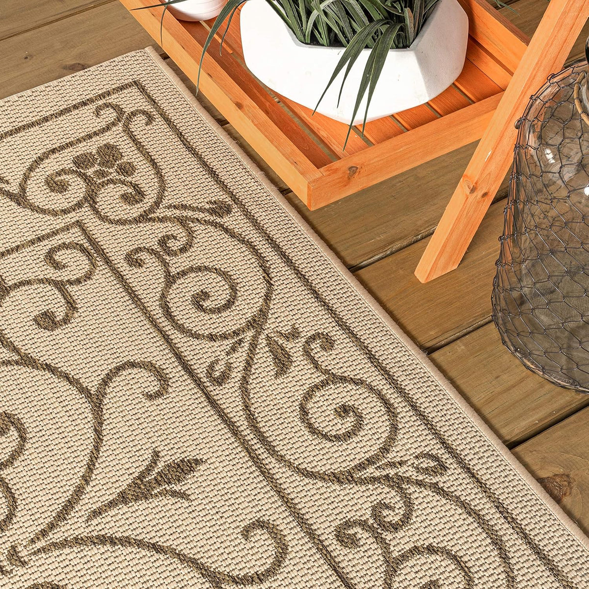 JONATHAN Y Vintage Filigree Indoor Outdoor Runner Rug 2X10 Beige/Brown, Charleston Textured Weave
