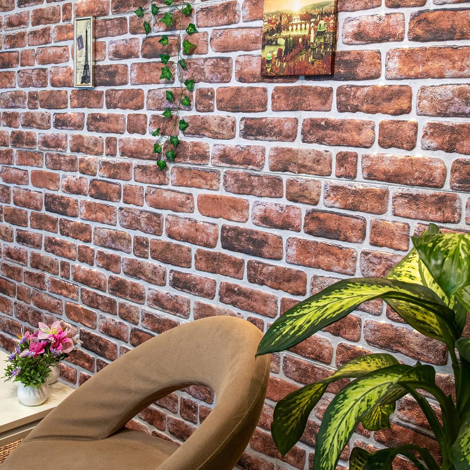 Dundee Deco 3D Wall Panels Faux Brick - Cladding, Mahogany Stone Look Wall Paneling, Styrofoam