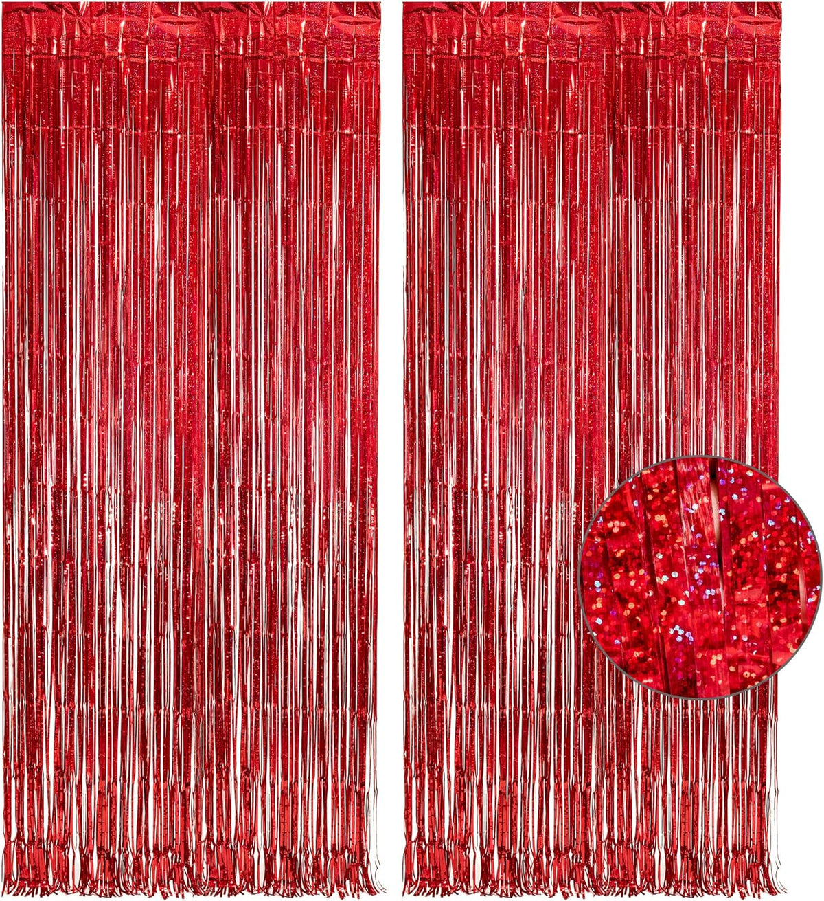 GREATRIL Red Fringe Curtains Party Streamers Backdrop Foil Tinsel Curtain Decoration for Stranger