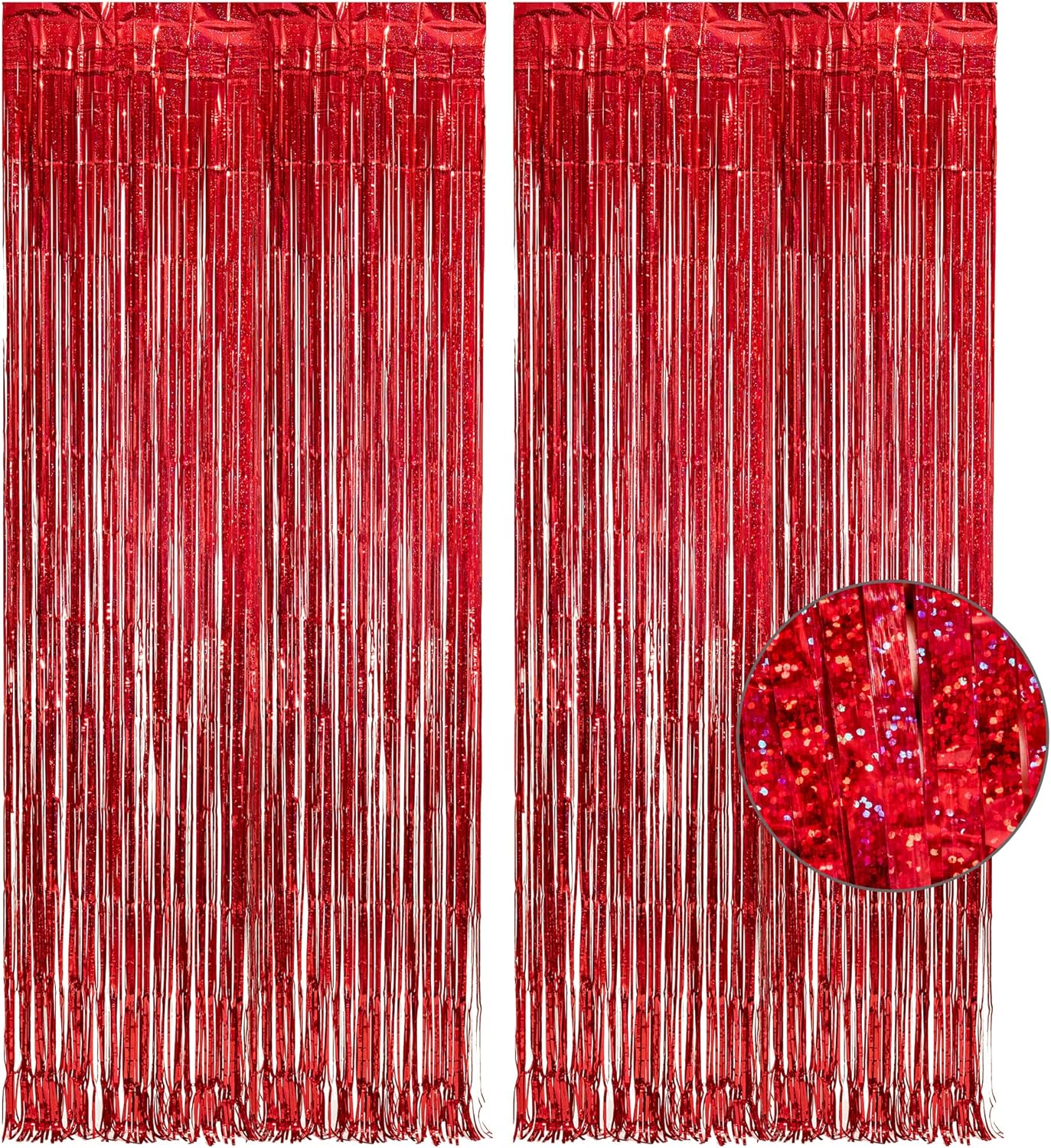 GREATRIL Red Fringe Curtains Party Streamers Backdrop Foil Tinsel Curtain Decoration for Stranger