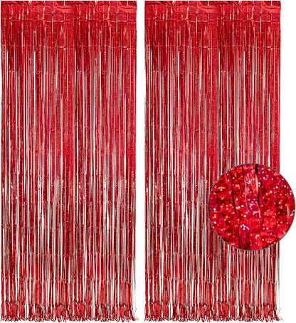 GREATRIL Red Fringe Curtains Party Streamers Backdrop Foil Tinsel Curtain Decoration for Stranger