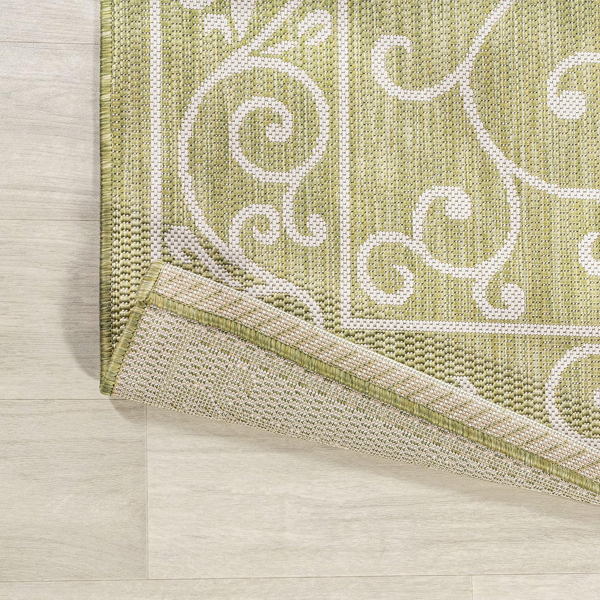 JONATHAN Y Vintage Filigree Indoor Outdoor Area Rug 5X8 Green/Cream, Charleston Textured Weave for