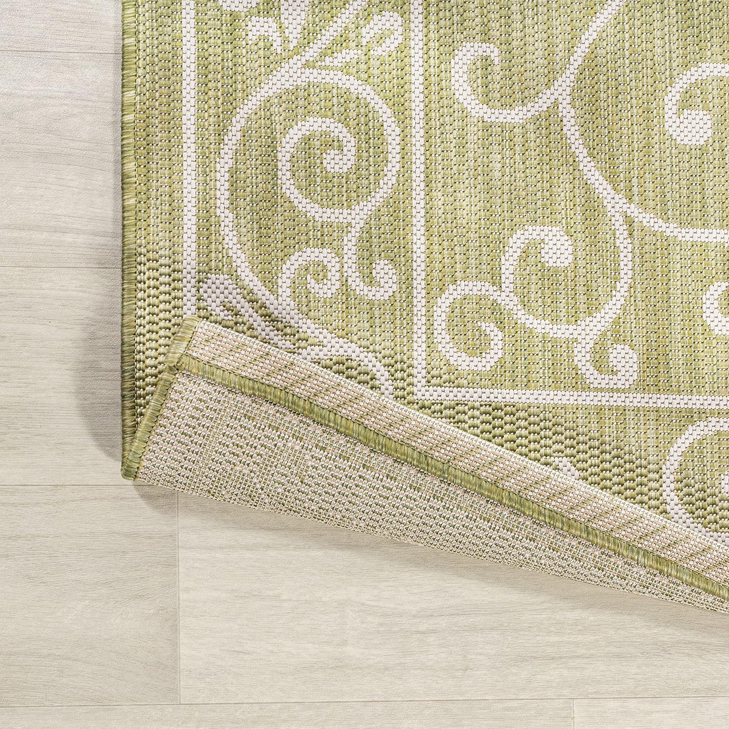 JONATHAN Y Vintage Filigree Indoor Outdoor Area Rug 5X8 Green/Cream, Charleston Textured Weave for
