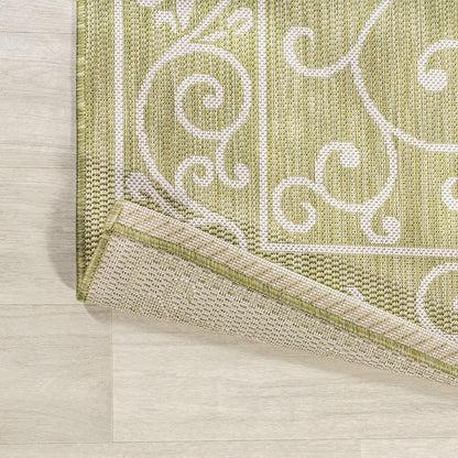 JONATHAN Y Vintage Filigree Indoor Outdoor Area Rug 5X8 Green/Cream, Charleston Textured Weave for