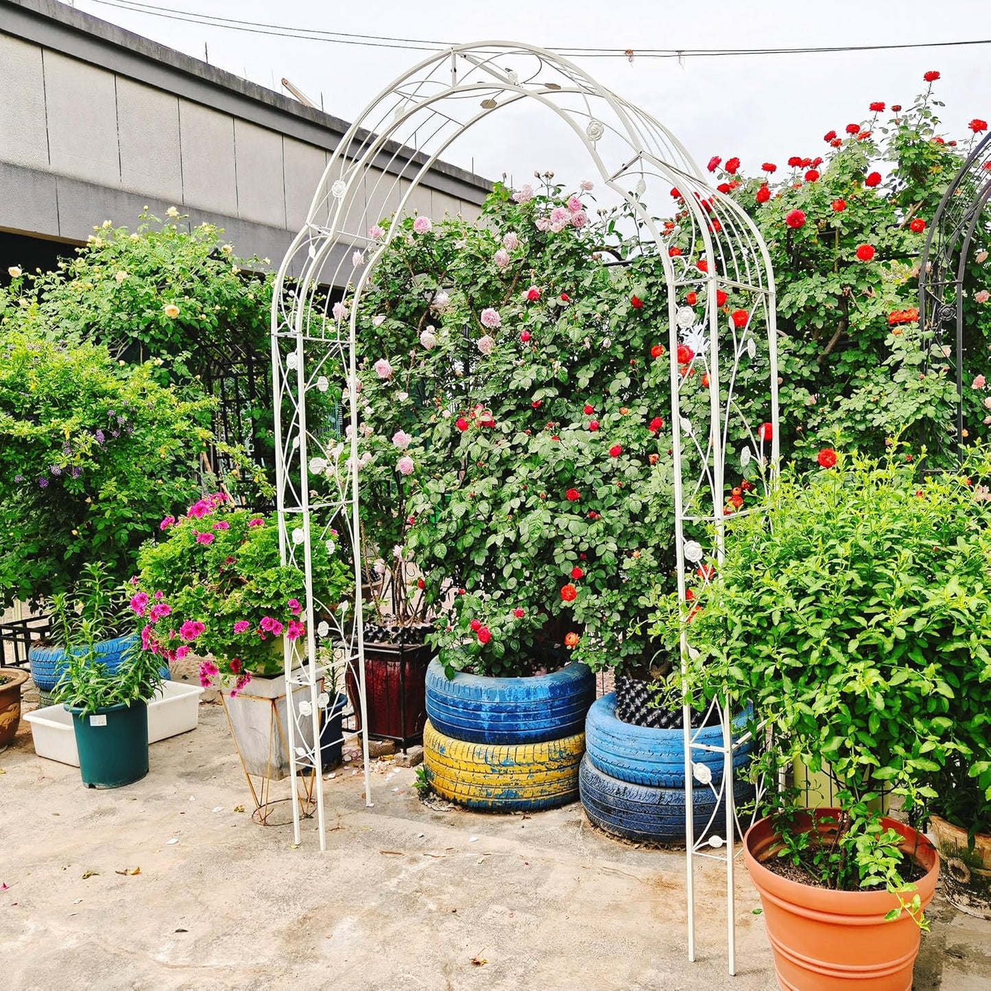 Metal Garden Arch 98.4" H Garden Arbor Trellis for Outdoor Climbing Plants Support Rose Lawn Tall