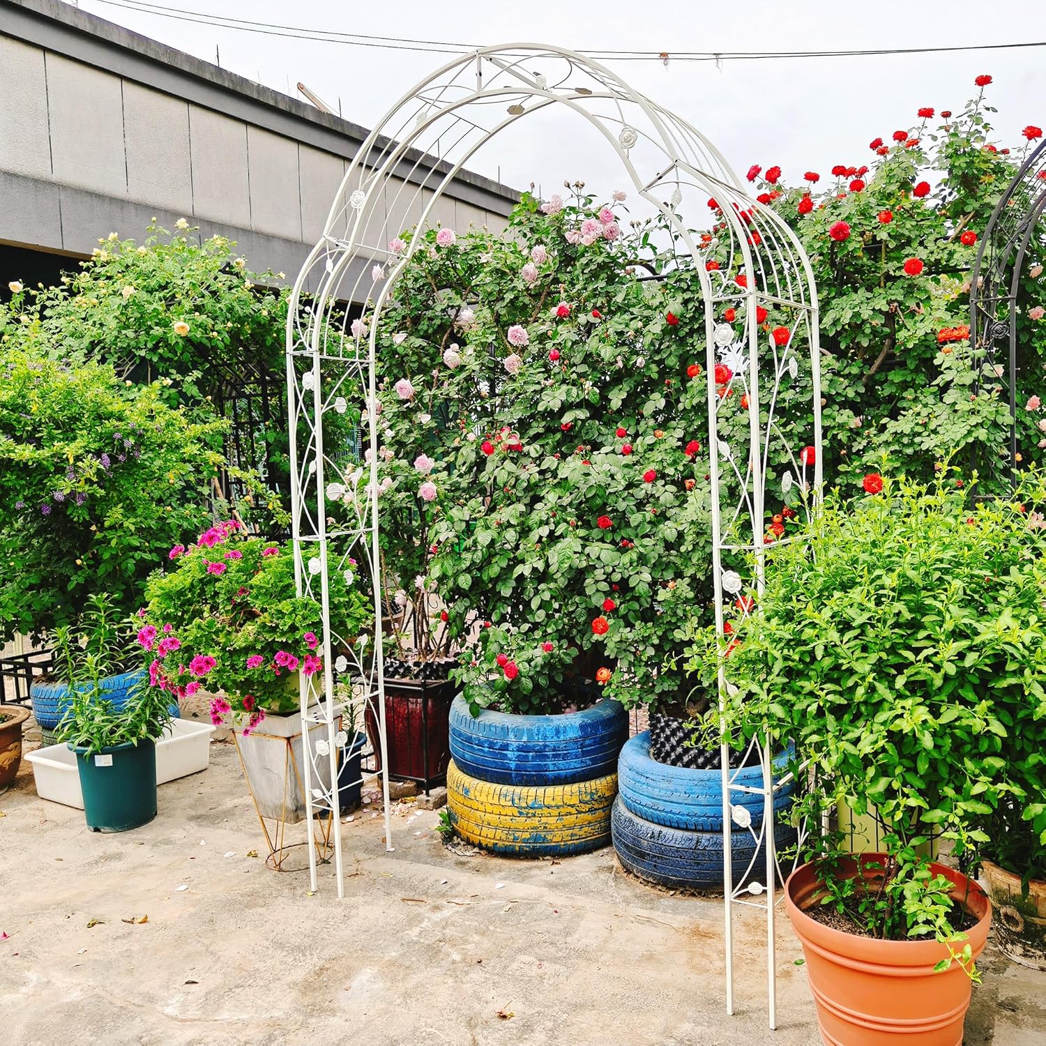 Metal Garden Arch 98.4" H Garden Arbor Trellis for Outdoor Climbing Plants Support Rose Lawn Tall