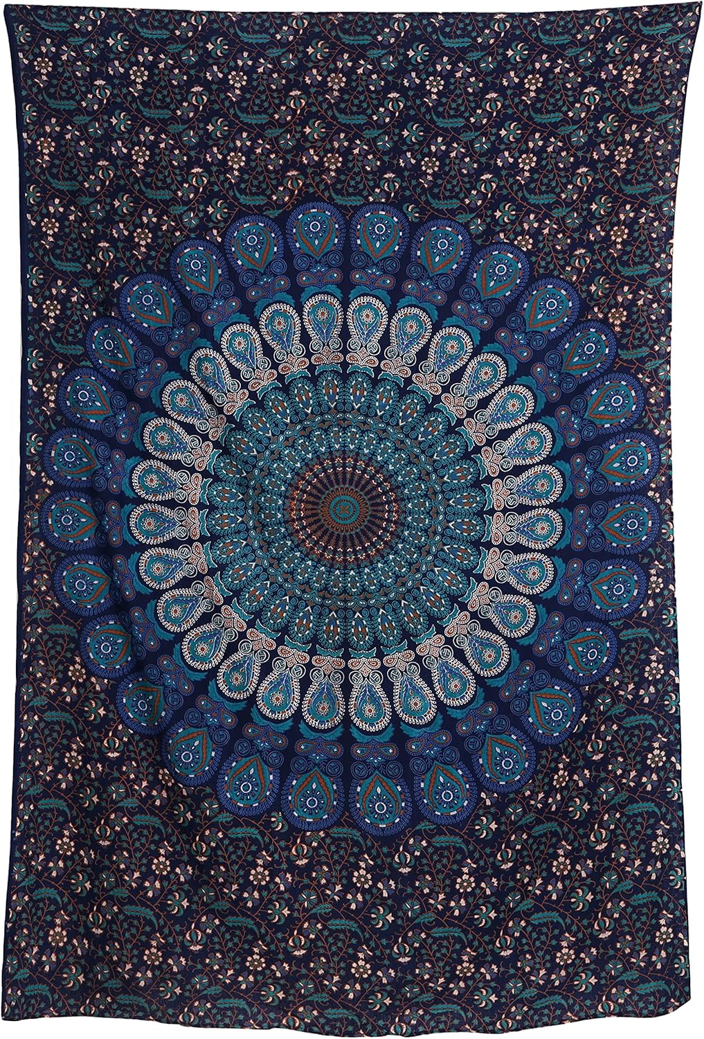 Bless International Handmade Indian hippie Bohemian Psychedelic Peacock Mandala Wall hanging