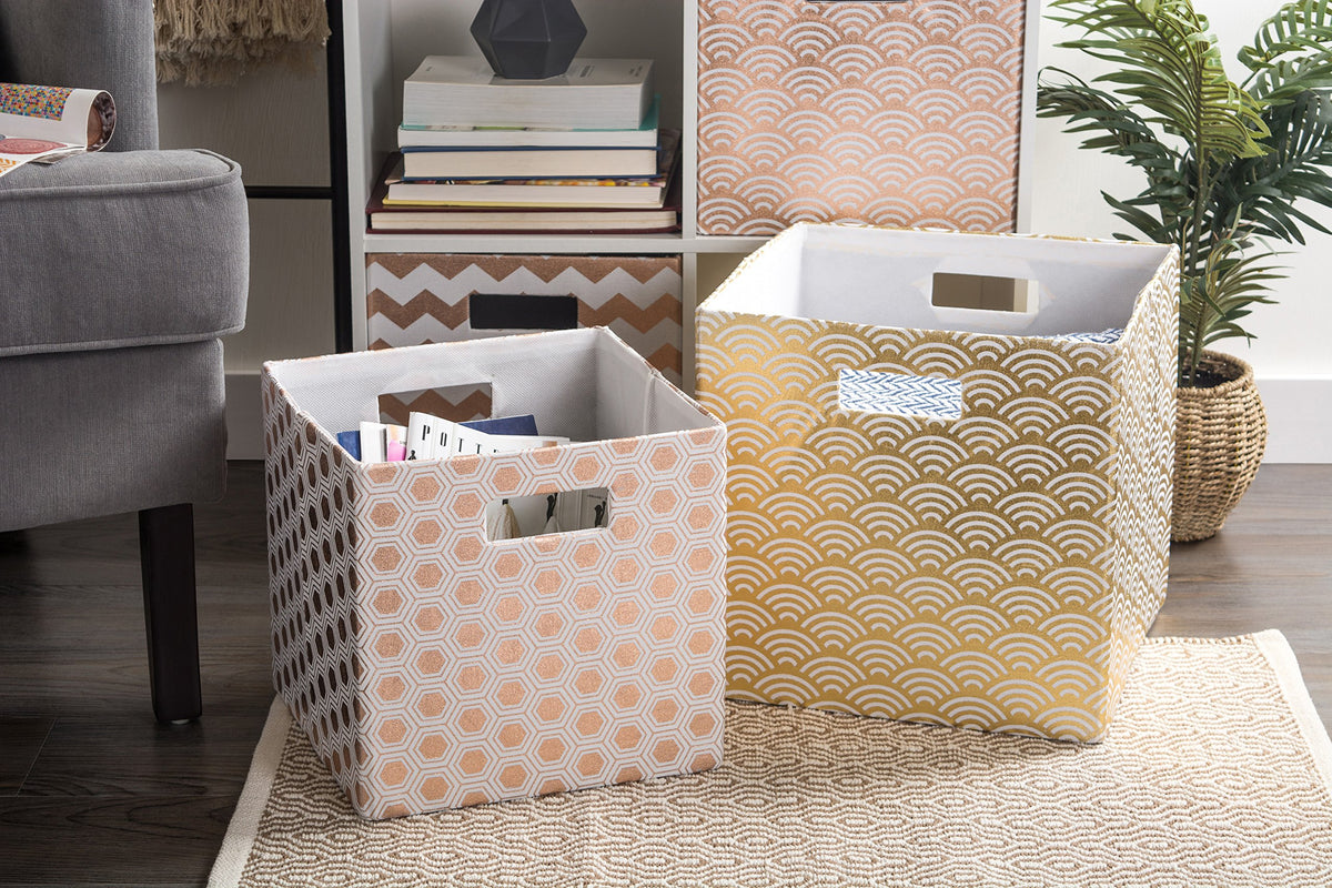DII Collapsible Polyester Storage Cube, Honeycomb, Copper, Small