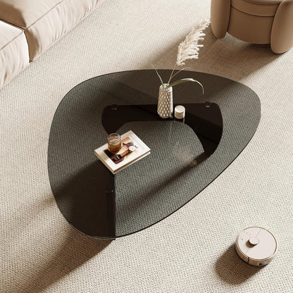 Honyee Morden Coffee Table, 42.5" x 28.5" x 16.1" Triangle Tempered Glass Top for Living Room