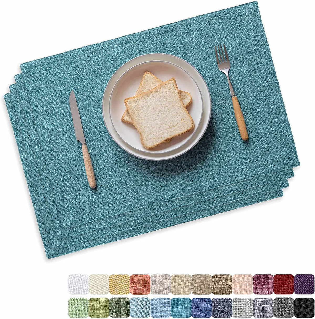 Home Brilliant Teal Placemats Set of 4 Heat Resistant Dining Table Place Mats for Kitchen Table