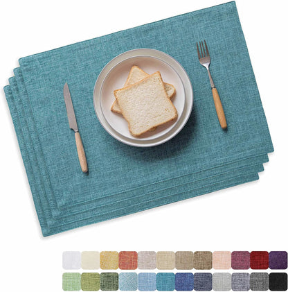 Home Brilliant Teal Placemats Set of 4 Heat Resistant Dining Table Place Mats for Kitchen Table