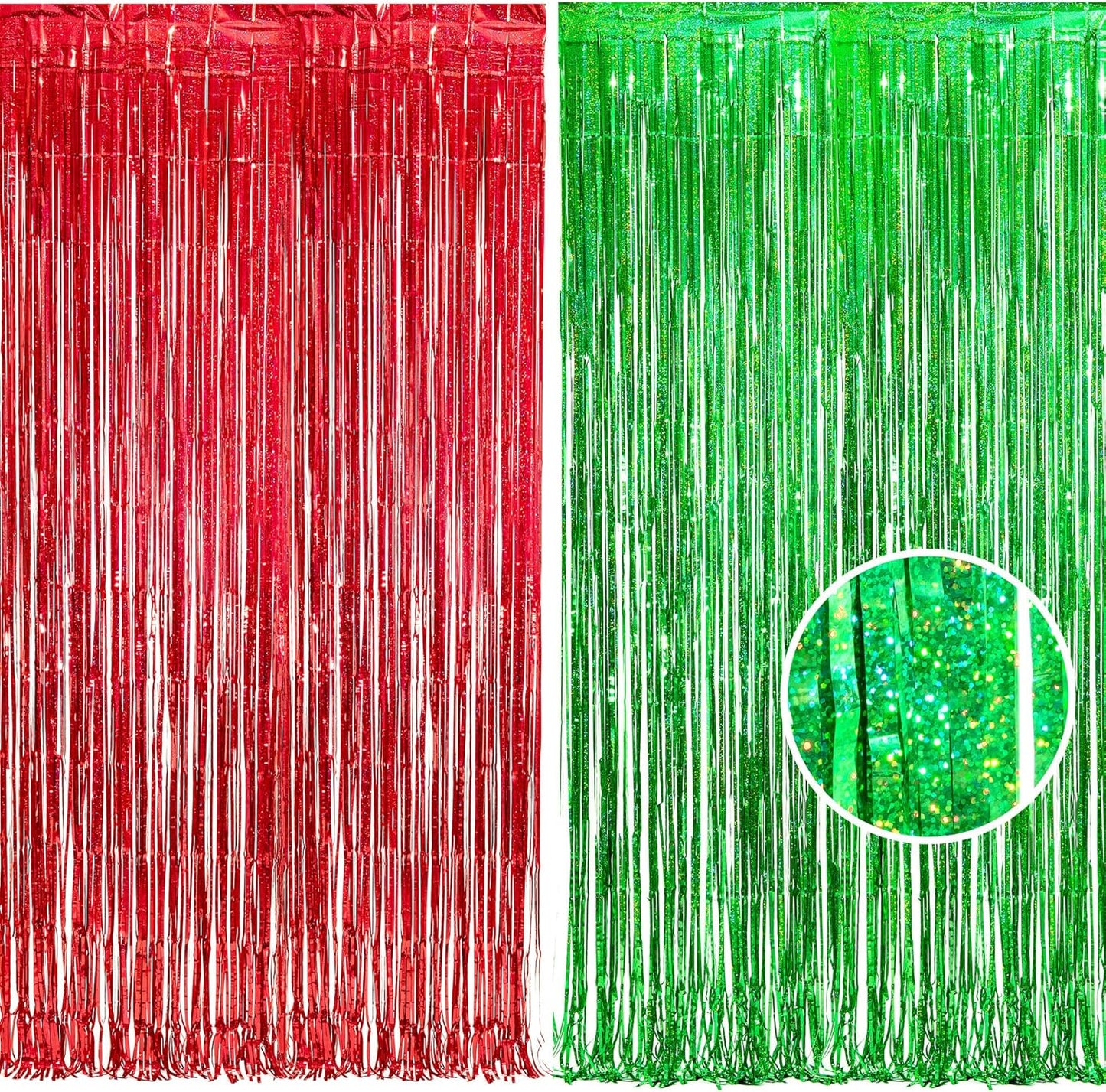 BRAVESHINE Tinsel Foil Fringe Curtains - 2 Pack 3.2 x 8.2 ft Metallic Photo Booth Streamer