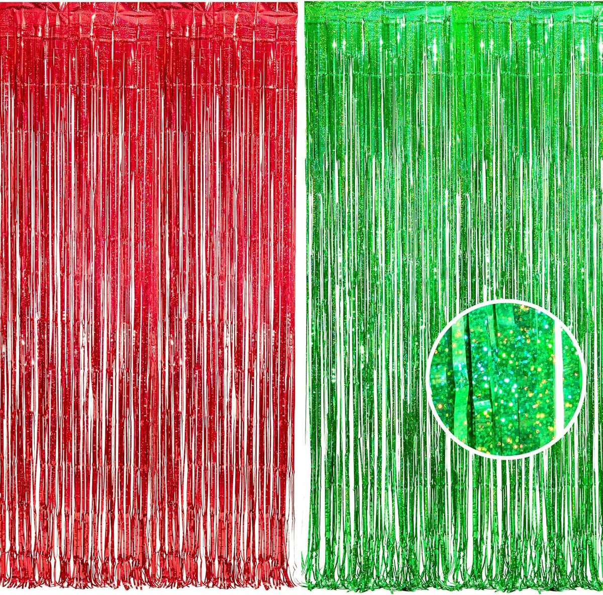 BRAVESHINE Tinsel Foil Fringe Curtains - 2 Pack 3.2 x 8.2 ft Metallic Photo Booth Streamer