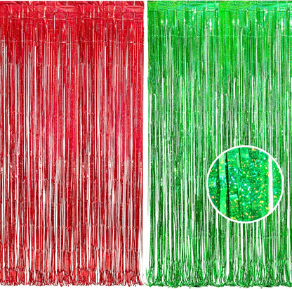 BRAVESHINE Tinsel Foil Fringe Curtains - 2 Pack 3.2 x 8.2 ft Metallic Photo Booth Streamer