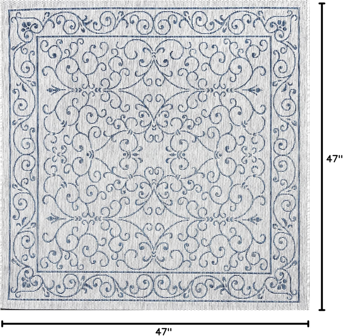 JONATHAN Y Vintage Filigree Indoor Outdoor Square Area Rug 4X4 Gray/Navy, Charleston Textured Weave