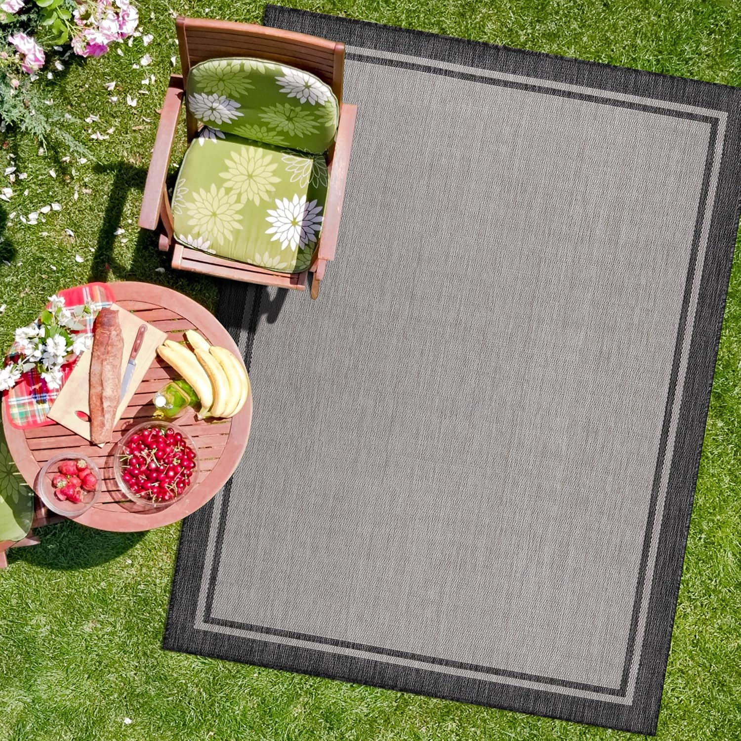 CAMILSON Indoor Outdoor Rug, 6x9 Bordered Gray Modern Area Rugs for Indoor and Outdoor Patios