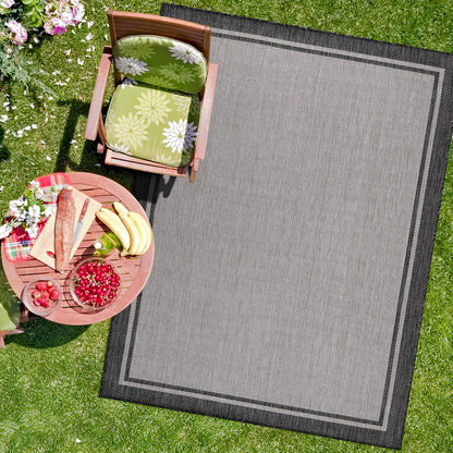 CAMILSON Indoor Outdoor Rug, 6x9 Bordered Gray Modern Area Rugs for Indoor and Outdoor Patios